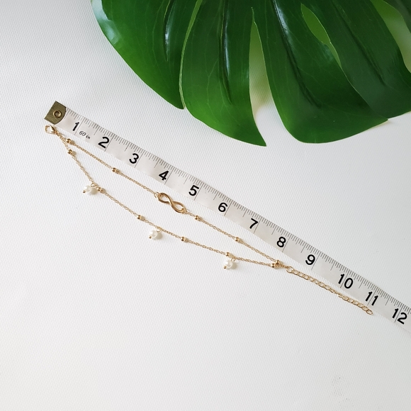 2 Strand Charm Anklet Bracelet Infinity Pendant - Picture 3 of 3